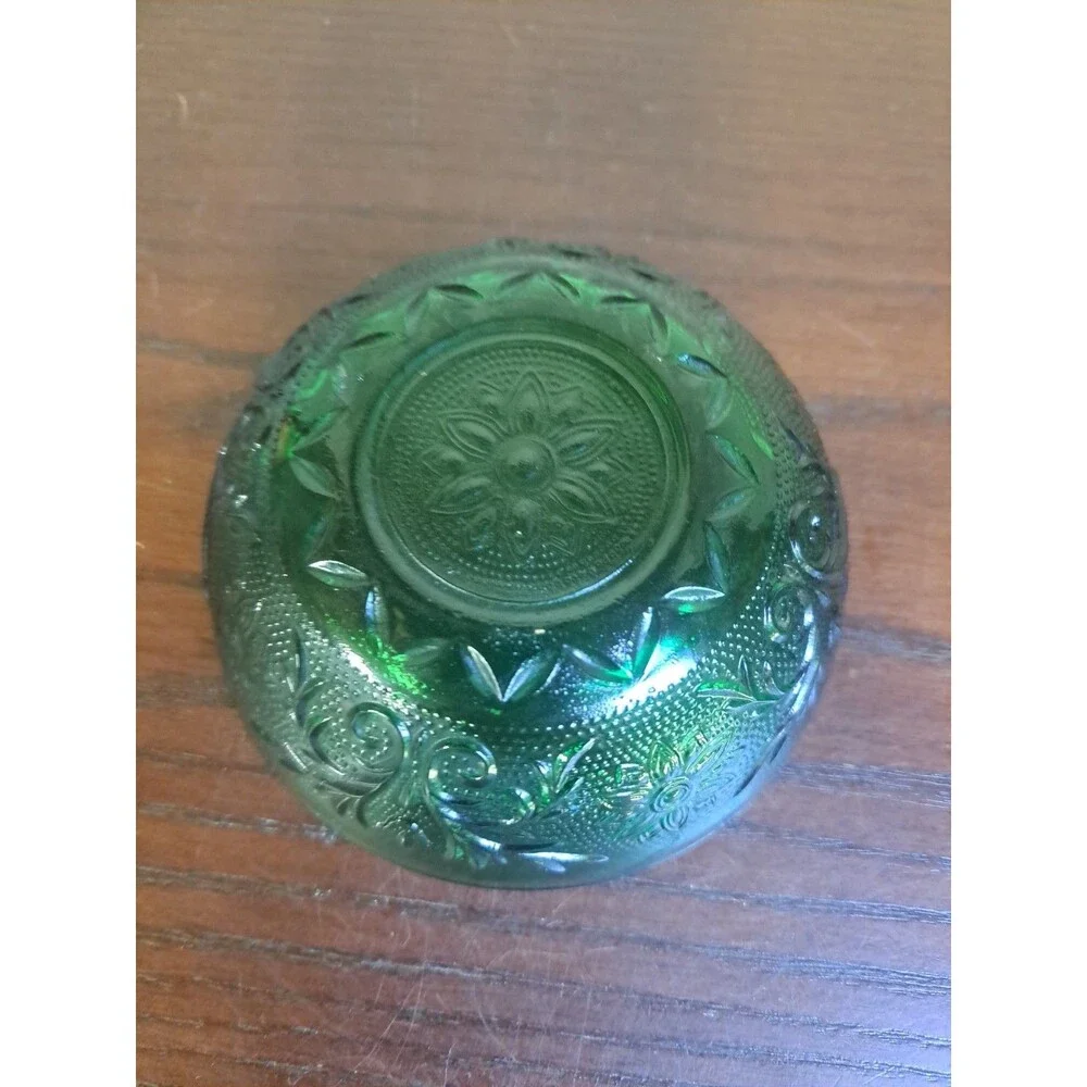 1957 Anchor Hocking Forest Green Sandwich Glass Floral And Foliage 4in Berry...